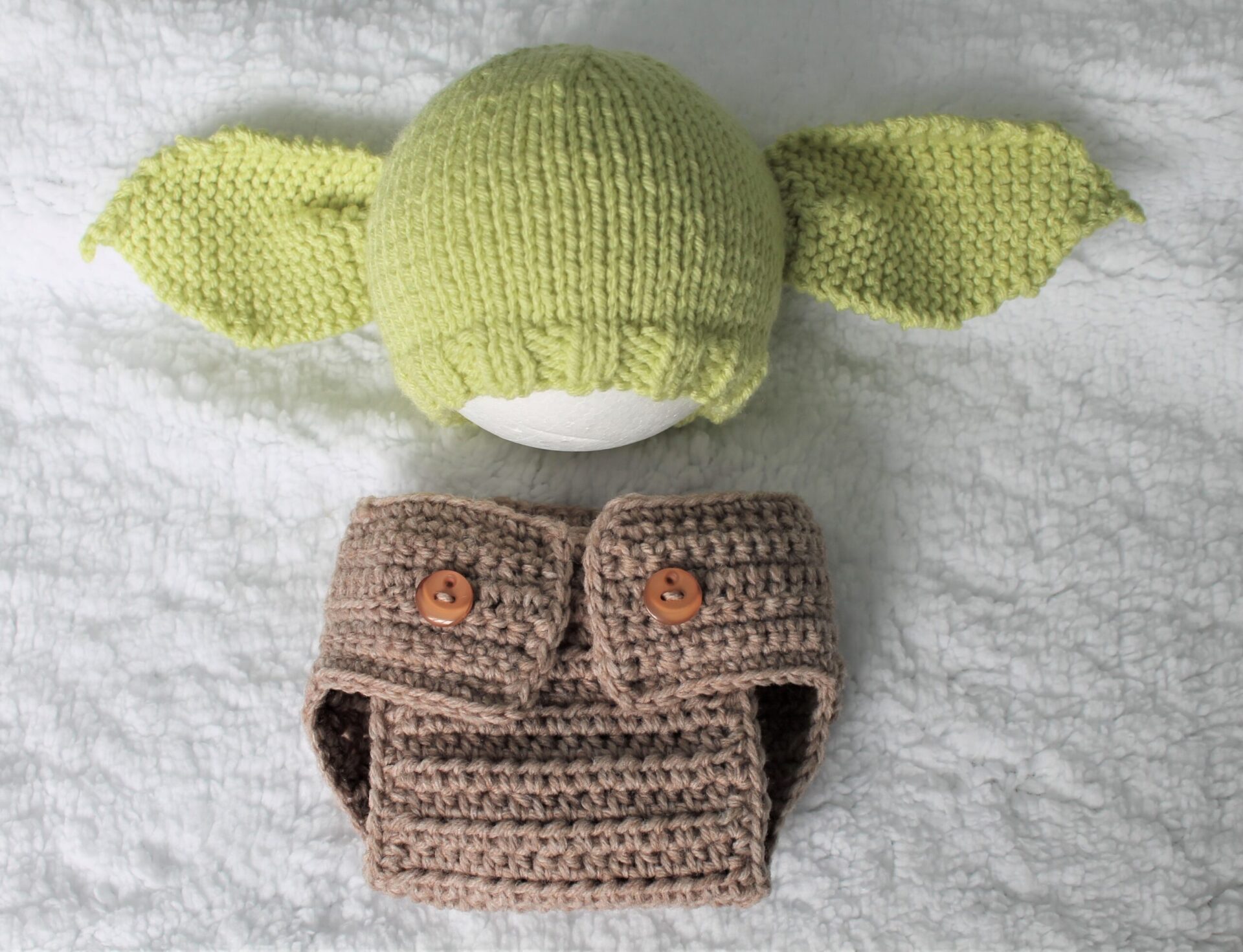 Baby Yoda Inspired Hat and Diaper Cover Set