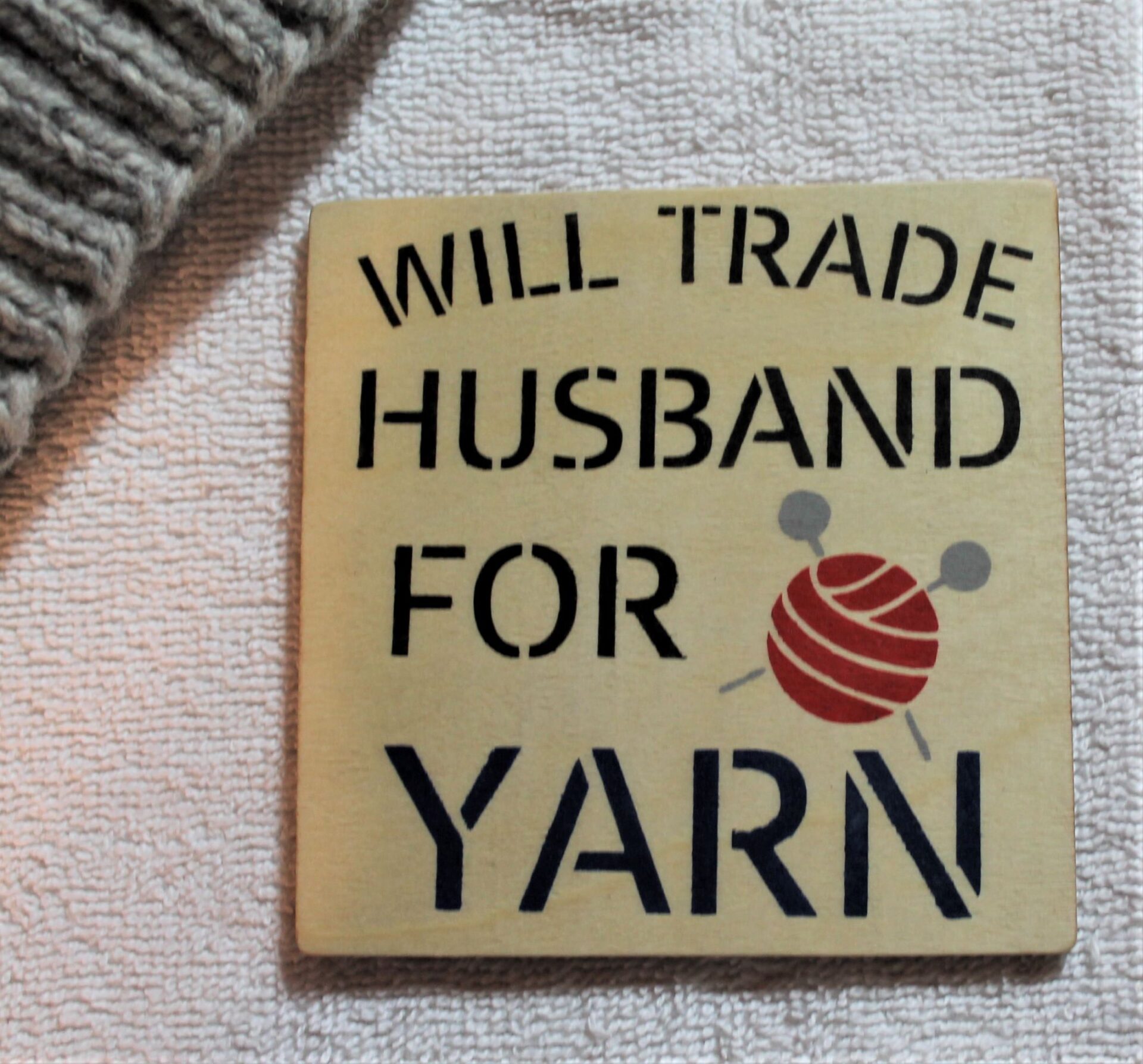 Coaster - for the Yarn Lover- hand stenciled