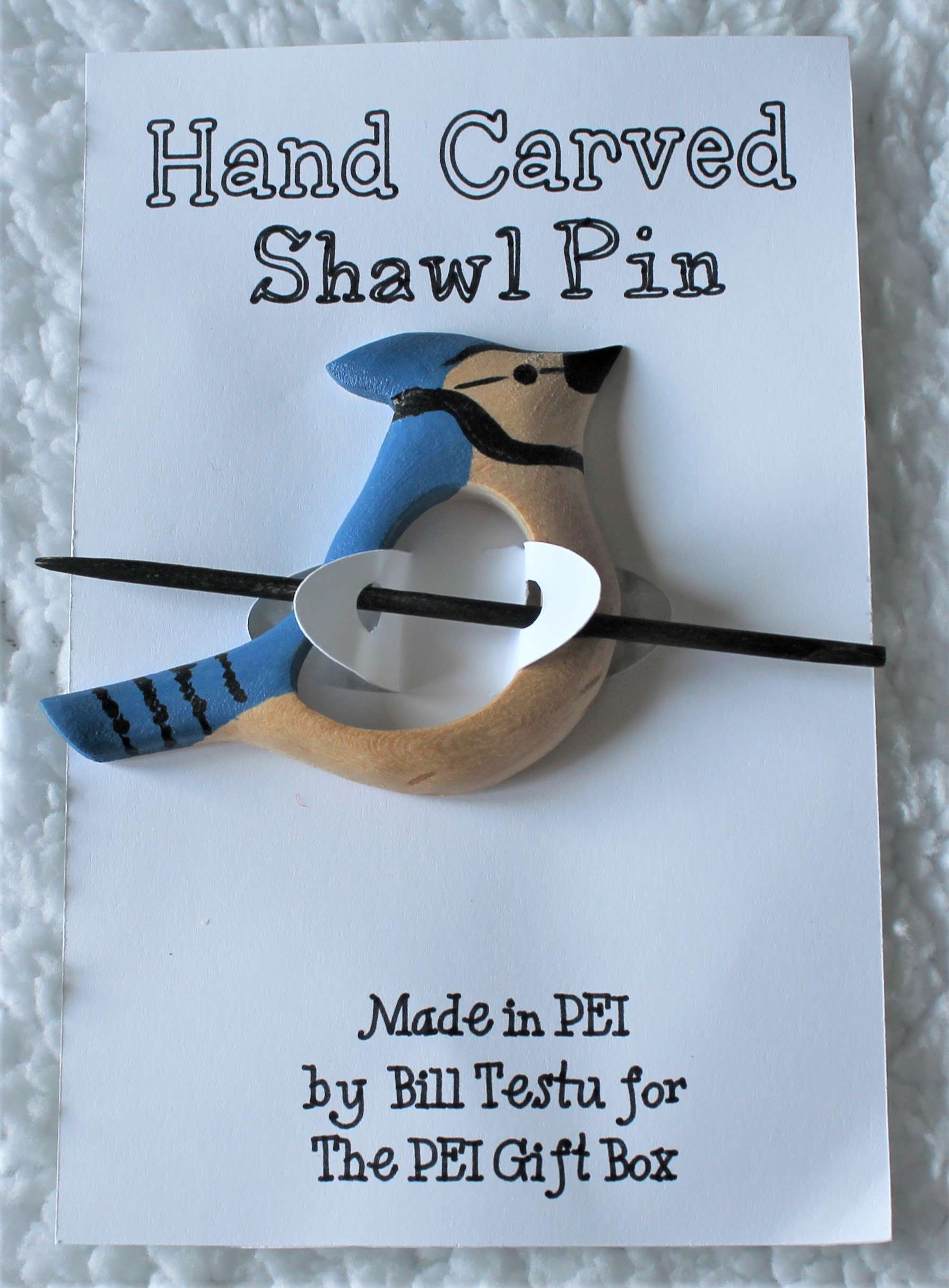 Shawl pin - Blue Jay hand carved